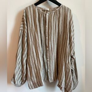Striped Beige Button-Up Women's Top
